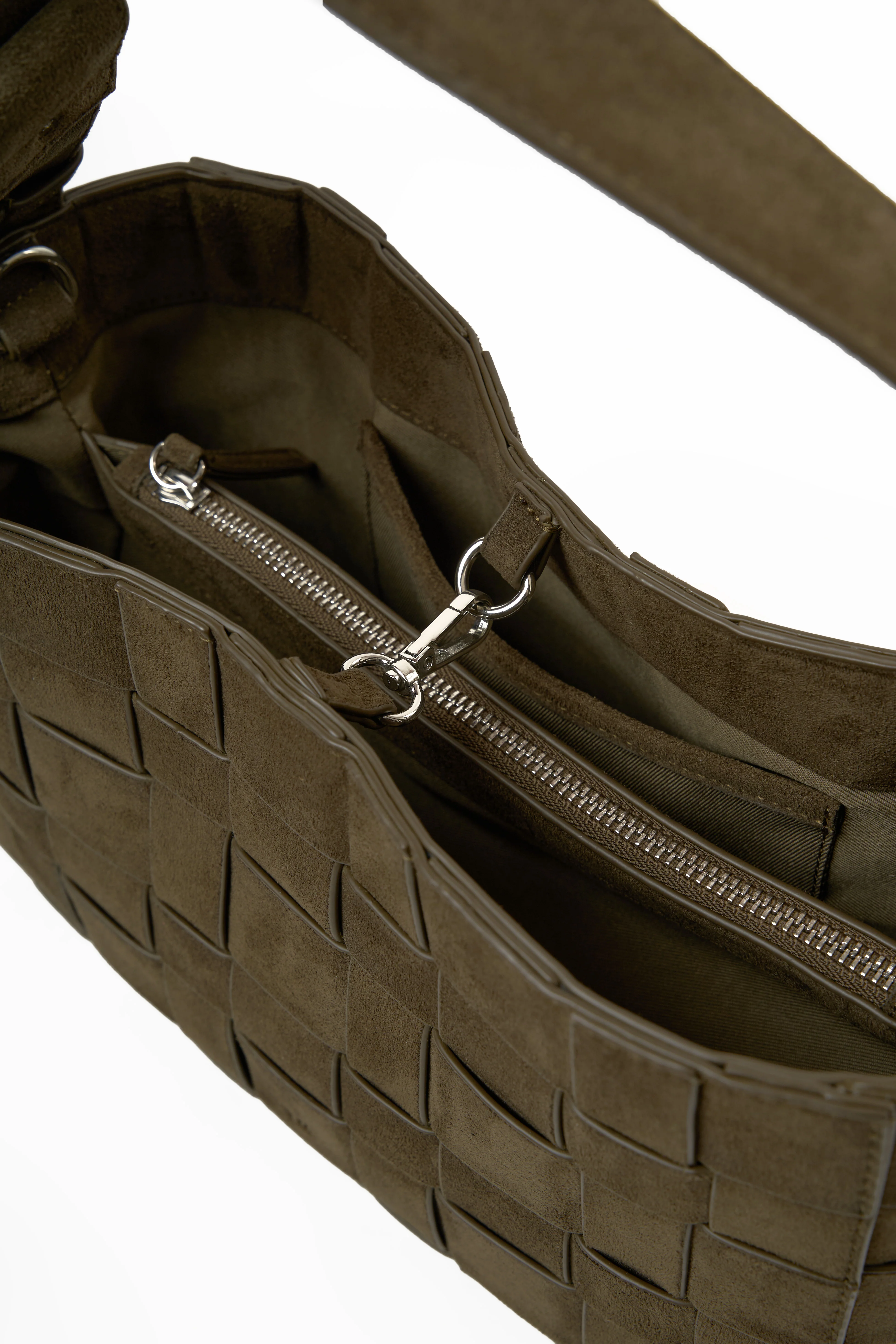 Medium Woven Frame Bag in Suede Cocoa - Image 5